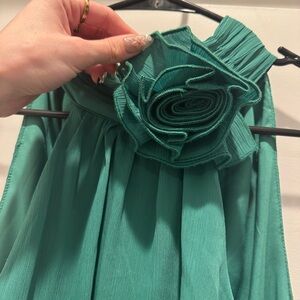 Green Floral Accent Chiffon Top with Rose